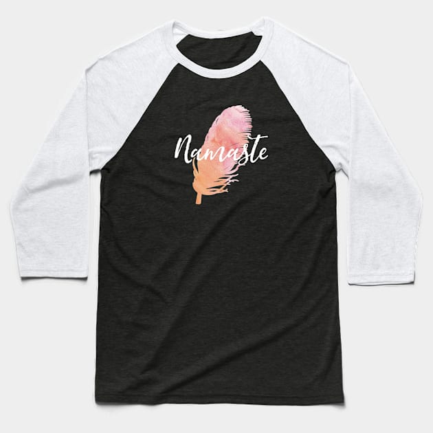 Namaste Watercolor Feather Baseball T-Shirt by jutulen